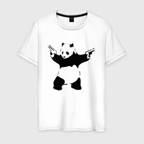 Мужская футболка хлопок с принтом Panda & Guns в Петрозаводске, 100% хлопок | прямой крой, круглый вырез горловины, длина до линии бедер, слегка спущенное плечо. | panda | крутой | оружие | панда | пистолет | револьвер | рисунок