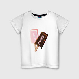 Детская футболка хлопок с принтом Мороженое. Eat Me в Петрозаводске, 100% хлопок | круглый вырез горловины, полуприлегающий силуэт, длина до линии бедер | eat | ice cream | sweet | вкус | вкусно | еда | лед | мороженое | сладкое | сладость | сливки