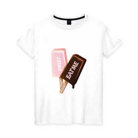 Женская футболка хлопок с принтом Мороженое. Eat Me в Петрозаводске, 100% хлопок | прямой крой, круглый вырез горловины, длина до линии бедер, слегка спущенное плечо | eat | ice cream | sweet | вкус | вкусно | еда | лед | мороженое | сладкое | сладость | сливки