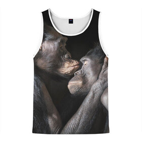 Мужская майка 3D с принтом Шимпанзе в Петрозаводске, 100% полиэстер | круглая горловина, приталенный силуэт, длина до линии бедра. Пройма и горловина окантованы тонкой бейкой | chimps | family | feelings | kiss | monkeys | primates | любовь | обезьяны | поцелуй | приматы | семья | чувства | шимпанзе