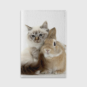 Обложка для паспорта матовая кожа с принтом Кот и кролик в Петрозаводске, натуральная матовая кожа | размер 19,3 х 13,7 см; прозрачные пластиковые крепления | Тематика изображения на принте: cat | cute | fluffy | friends | friendship | hug | kitty | rabbit | toddlers | дружба | друзья | кот | котенок | кролик | любовь | малыши | милые | обнимаются | пушистые