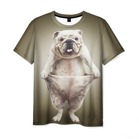 Мужская футболка 3D с принтом Бульдог английский в Петрозаводске, 100% полиэфир | прямой крой, круглый вырез горловины, длина до линии бедер | animals | breed | dog | english bulldog | funny | joke | pants | surrealism | бульдог английский | животное | порода | прикол | собака | сюрреализм | шутка