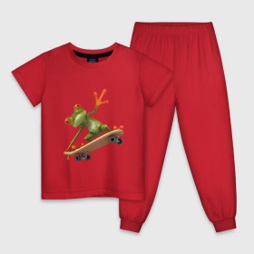 Детская пижама хлопок с принтом Лягушка на скейтборде в Петрозаводске, 100% хлопок |  брюки и футболка прямого кроя, без карманов, на брюках мягкая резинка на поясе и по низу штанин
 | скейт | скейтбординг | спорт