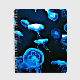 Тетрадь с принтом Meduse в Петрозаводске, 100% бумага | 48 листов, плотность листов — 60 г/м2, плотность картонной обложки — 250 г/м2. Листы скреплены сбоку удобной пружинной спиралью. Уголки страниц и обложки скругленные. Цвет линий — светло-серый
 | Тематика изображения на принте: вода | медузы | море | морские | океан