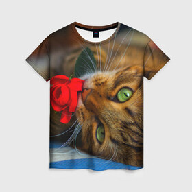 Женская футболка 3D с принтом Кошечка в Петрозаводске, 100% полиэфир ( синтетическое хлопкоподобное полотно) | прямой крой, круглый вырез горловины, длина до линии бедер | животные | кот | кошка | милая