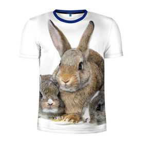 Мужская футболка 3D спортивная с принтом Кролики в Петрозаводске, 100% полиэстер с улучшенными характеристиками | приталенный силуэт, круглая горловина, широкие плечи, сужается к линии бедра | animals | bunnies | cute | eared | family | fluffy | kids | mom | rabbits | животные | зайцы | кролики | малыши | мама | милые | пушистые | семья | ушастые