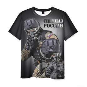 Мужская футболка 3D с принтом Спецназ России в Петрозаводске, 100% полиэфир | прямой крой, круглый вырез горловины, длина до линии бедер | отряд | рф | специального назначения