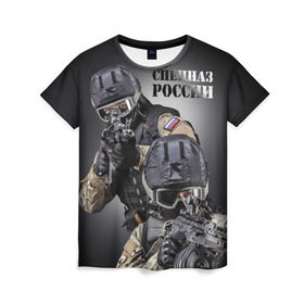 Женская футболка 3D с принтом Спецназ России в Петрозаводске, 100% полиэфир ( синтетическое хлопкоподобное полотно) | прямой крой, круглый вырез горловины, длина до линии бедер | отряд | рф | специального назначения