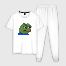 Мужская пижама хлопок с принтом sad frog в Петрозаводске, 100% хлопок | брюки и футболка прямого кроя, без карманов, на брюках мягкая резинка на поясе и по низу штанин
 | pepe | грустная | мемы | пепе