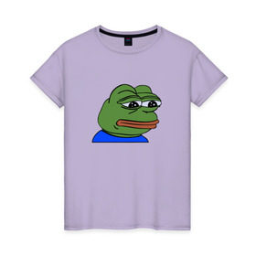 Женская футболка хлопок с принтом sad frog в Петрозаводске, 100% хлопок | прямой крой, круглый вырез горловины, длина до линии бедер, слегка спущенное плечо | pepe | грустная | мемы | пепе