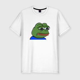 Мужская футболка премиум с принтом sad frog в Петрозаводске, 92% хлопок, 8% лайкра | приталенный силуэт, круглый вырез ворота, длина до линии бедра, короткий рукав | pepe | грустная | мемы | пепе