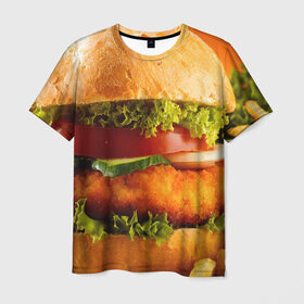 Мужская футболка 3D с принтом Гамбургер в Петрозаводске, 100% полиэфир | прямой крой, круглый вырез горловины, длина до линии бедер | 
