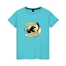 Женская футболка хлопок с принтом Pittsburgh Penguins team в Петрозаводске, 100% хлопок | прямой крой, круглый вырез горловины, длина до линии бедер, слегка спущенное плечо | спорт | хоккей