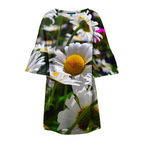 Детское платье 3D с принтом Ромашки в Петрозаводске, 100% полиэстер | прямой силуэт, чуть расширенный к низу. Круглая горловина, на рукавах — воланы | желтая | лепесток | природа | ромашка | цветок | яркая