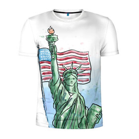 Мужская футболка 3D спортивная с принтом Статуя свободы в Петрозаводске, 100% полиэстер с улучшенными характеристиками | приталенный силуэт, круглая горловина, широкие плечи, сужается к линии бедра | Тематика изображения на принте: 