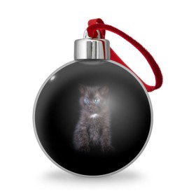 Ёлочный шар с принтом Чёрный котёнок в Петрозаводске, Пластик | Диаметр: 77 мм | Тематика изображения на принте: киска | кот | кошка