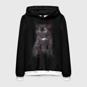 Мужская толстовка 3D с принтом Чёрный котёнок в Петрозаводске, 100% полиэстер | двухслойный капюшон со шнурком для регулировки, мягкие манжеты на рукавах и по низу толстовки, спереди карман-кенгуру с мягким внутренним слоем. | Тематика изображения на принте: киска | кот | кошка