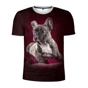 Мужская футболка 3D спортивная с принтом Бульдог в Петрозаводске, 100% полиэстер с улучшенными характеристиками | приталенный силуэт, круглая горловина, широкие плечи, сужается к линии бедра | бульдог | кутёнок | прикольные картинки | собака | щенок