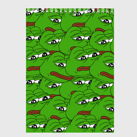 Скетчбук с принтом Sad frogs в Петрозаводске, 100% бумага
 | 48 листов, плотность листов — 100 г/м2, плотность картонной обложки — 250 г/м2. Листы скреплены сверху удобной пружинной спиралью | Тематика изображения на принте: frog | грустная | жаба | мем | мемы