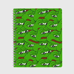Тетрадь с принтом Sad frogs в Петрозаводске, 100% бумага | 48 листов, плотность листов — 60 г/м2, плотность картонной обложки — 250 г/м2. Листы скреплены сбоку удобной пружинной спиралью. Уголки страниц и обложки скругленные. Цвет линий — светло-серый
 | Тематика изображения на принте: frog | грустная | жаба | мем | мемы