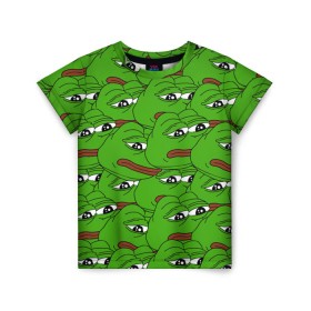 Детская футболка 3D с принтом Sad frogs в Петрозаводске, 100% гипоаллергенный полиэфир | прямой крой, круглый вырез горловины, длина до линии бедер, чуть спущенное плечо, ткань немного тянется | Тематика изображения на принте: frog | грустная | жаба | мем | мемы
