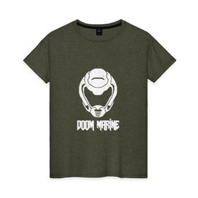 Женская футболка хлопок с принтом Doom 4 Head Doom Marine в Петрозаводске, 100% хлопок | прямой крой, круглый вырез горловины, длина до линии бедер, слегка спущенное плечо | demon | doom | hell | дум
