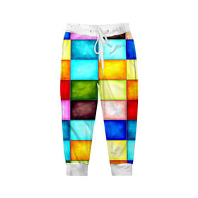 Детские брюки 3D с принтом Patterns в Петрозаводске, 100% полиэстер | манжеты по низу, эластичный пояс регулируется шнурком, по бокам два кармана без застежек, внутренняя часть кармана из мелкой сетки | квадраты | плитка | разноцветный