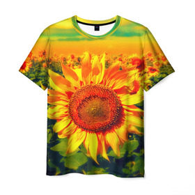 Мужская футболка 3D с принтом Подсолнухи в Петрозаводске, 100% полиэфир | прямой крой, круглый вырез горловины, длина до линии бедер | лето | подсолнух | солнце | цветы