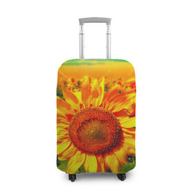 Чехол для чемодана 3D с принтом Подсолнухи в Петрозаводске, 86% полиэфир, 14% спандекс | двустороннее нанесение принта, прорези для ручек и колес | лето | подсолнух | солнце | цветы