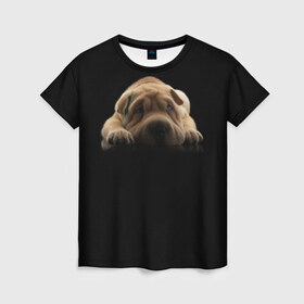 Женская футболка 3D с принтом Щенок Sharpey в Петрозаводске, 100% полиэфир ( синтетическое хлопкоподобное полотно) | прямой крой, круглый вырез горловины, длина до линии бедер | кутёнок | прикольные картинки | собака | шарпей | щенок