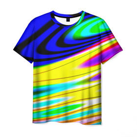 Мужская футболка 3D с принтом Волны красок в Петрозаводске, 100% полиэфир | прямой крой, круглый вырез горловины, длина до линии бедер | разводы | цветной | яркий