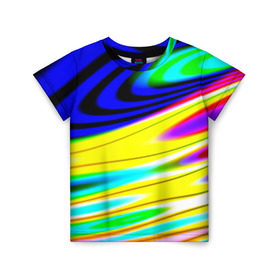 Детская футболка 3D с принтом Волны красок в Петрозаводске, 100% гипоаллергенный полиэфир | прямой крой, круглый вырез горловины, длина до линии бедер, чуть спущенное плечо, ткань немного тянется | Тематика изображения на принте: разводы | цветной | яркий