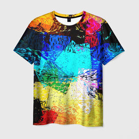 Мужская футболка 3D с принтом Заплатки в Петрозаводске, 100% полиэфир | прямой крой, круглый вырез горловины, длина до линии бедер | пятна | цветные | яркие