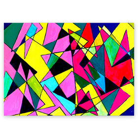 Поздравительная открытка с принтом Треугольники в Петрозаводске, 100% бумага | плотность бумаги 280 г/м2, матовая, на обратной стороне линовка и место для марки
 | Тематика изображения на принте: картина | разноцветный | яркий