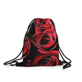 Рюкзак-мешок 3D с принтом Розы в Петрозаводске, 100% полиэстер | плотность ткани — 200 г/м2, размер — 35 х 45 см; лямки — толстые шнурки, застежка на шнуровке, без карманов и подкладки | Тематика изображения на принте: алый | красный | роса | фото | цветы