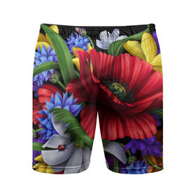 Мужские шорты 3D спортивные с принтом Композиция цветов в Петрозаводске,  |  | композиция | мак | ромашки | цветы