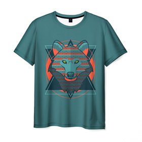 Мужская футболка 3D с принтом Волк в Петрозаводске, 100% полиэфир | прямой крой, круглый вырез горловины, длина до линии бедер | арт | волк | глаза | искусство | красный | синий | стилизация | треугольники | цвет