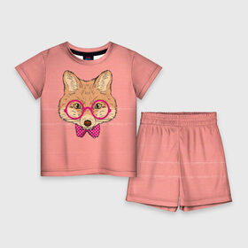 Детский костюм с шортами 3D с принтом Лиса в Петрозаводске,  |  | бантик | белый | горошек | жёлтый | коричневый | красный | лиса в очках | оранжевый | очки | розовый | цвет