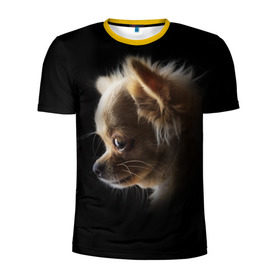 Мужская футболка 3D спортивная с принтом Чихуахуа в Петрозаводске, 100% полиэстер с улучшенными характеристиками | приталенный силуэт, круглая горловина, широкие плечи, сужается к линии бедра | голова животного | прикольные картинки | собака | чихуахуа | щенок