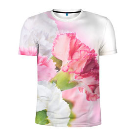 Мужская футболка 3D спортивная с принтом Белые и розовые цветы в Петрозаводске, 100% полиэстер с улучшенными характеристиками | приталенный силуэт, круглая горловина, широкие плечи, сужается к линии бедра | лепестки | прикольные картинки | цветочки | цветы