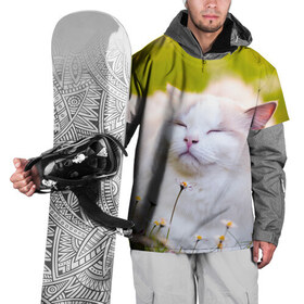 Накидка на куртку 3D с принтом Белая киса в Петрозаводске, 100% полиэстер |  | Тематика изображения на принте: cat | киса | котенок | кошка | лето | ромашки | солнце