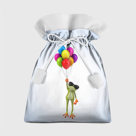 Подарочный 3D мешок с принтом Лягушка на воздушных шарах в Петрозаводске, 100% полиэстер | Размер: 29*39 см | 