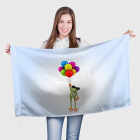 Флаг 3D с принтом Лягушка на воздушных шарах в Петрозаводске, 100% полиэстер | плотность ткани — 95 г/м2, размер — 67 х 109 см. Принт наносится с одной стороны | 