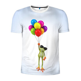 Мужская футболка 3D спортивная с принтом Лягушка на воздушных шарах в Петрозаводске, 100% полиэстер с улучшенными характеристиками | приталенный силуэт, круглая горловина, широкие плечи, сужается к линии бедра | 