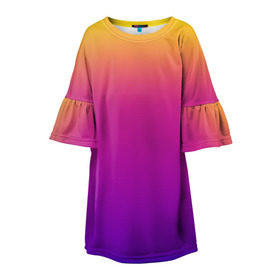 Детское платье 3D с принтом Чёткий градиент в Петрозаводске, 100% полиэстер | прямой силуэт, чуть расширенный к низу. Круглая горловина, на рукавах — воланы | cs:go | градиент | диджей | желтый | музыка | розовый | синий | фиолетовый | чёткий