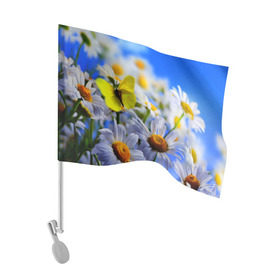 Флаг для автомобиля с принтом Ромашки и бабочка в Петрозаводске, 100% полиэстер | Размер: 30*21 см | бабочки | лето | природа | ромашки | цветы