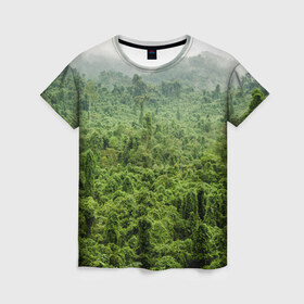 Женская футболка 3D с принтом Потрясающие тропики в Петрозаводске, 100% полиэфир ( синтетическое хлопкоподобное полотно) | прямой крой, круглый вырез горловины, длина до линии бедер | деревья | джунгли | зелень | красиво | лес | пейзаж | фото