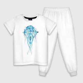 Детская пижама хлопок с принтом Синяя медуза в Петрозаводске, 100% хлопок |  брюки и футболка прямого кроя, без карманов, на брюках мягкая резинка на поясе и по низу штанин
 | красота | медуза | море | рисунок | синий | стиль | щупальца