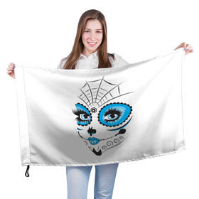 Флаг 3D с принтом Мексиканский череп в Петрозаводске, 100% полиэстер | плотность ткани — 95 г/м2, размер — 67 х 109 см. Принт наносится с одной стороны | белый | девушка | день мертвых | мексика | традция | узоры | цветы