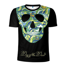 Мужская футболка 3D спортивная с принтом Мексиканский череп в Петрозаводске, 100% полиэстер с улучшенными характеристиками | приталенный силуэт, круглая горловина, широкие плечи, сужается к линии бедра | день мертвых | мексика | разноцветный | традиция | узоры | цветы | черный | яркий